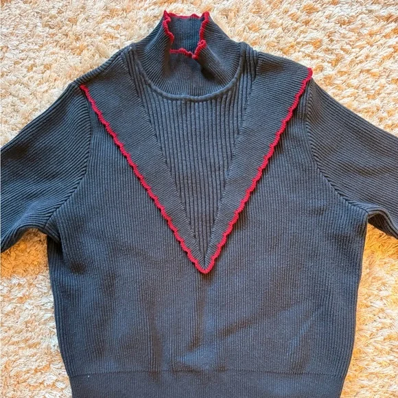 GANNI navy and red sweater. Harrison style with scallop trim - Picture 2 of 5